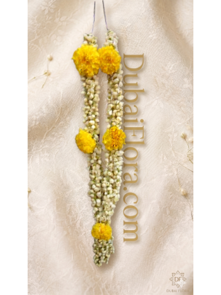 Fresh Jasmine & Yellow Marigold Garland – 24 Inch Haar Mala for Weddings & Celebrations in Dubai