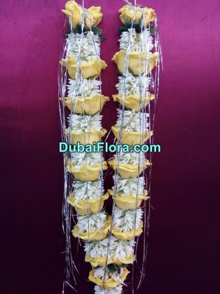Fresh Yellow Roses and Tuberose Garland – 30 Inches