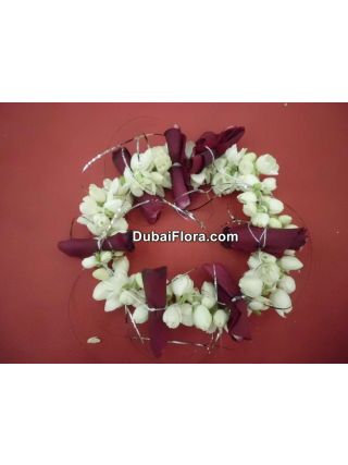 Jasmine Kangan Bracelets with Red Rose Petals – 2 Pieces (Traditional Indian & Pakistani Wedding Accessory