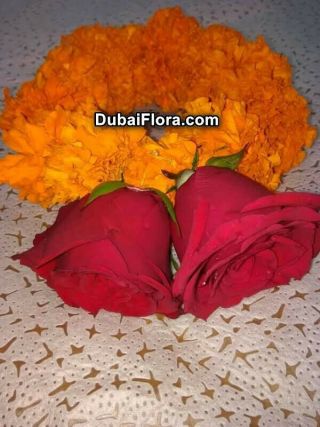 Marigold Flower Bracelet with 2 Roses (2 Pieces)