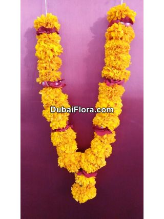 Marigold Garland with Rose Petals - 15 Inches