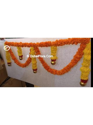 Natural Flower Toran Of Mariegold Baby Rose And Golden Colour