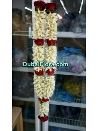 Tuberose and Red Roses Garland (Haar, Mala, Jaimala) Size = 24 Inches