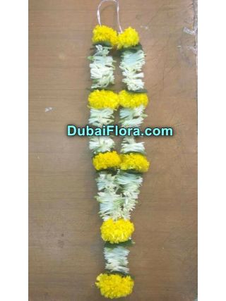 Tuberose and Yellow Marigold Garland (Haar, Mala) 15 Inches