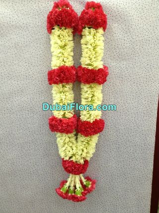 Wedding Garland – 30-Inch Tuberose & Red Carnation Fresh Flower Garlands