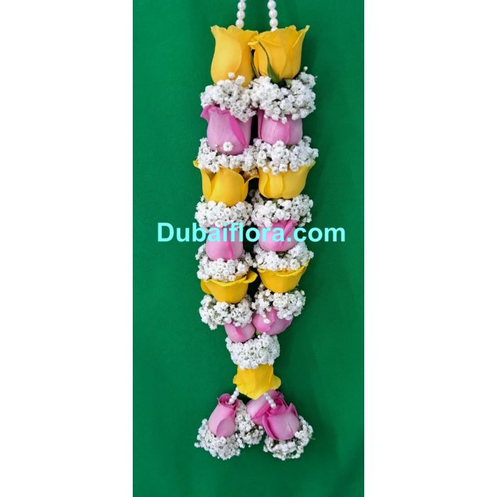 Yellow Pink Rose & Gypsophila Garland - 16 Inches