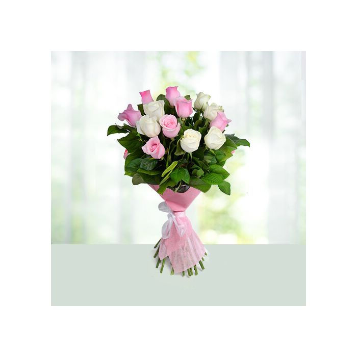 12 Pink & White Roses Bouquet