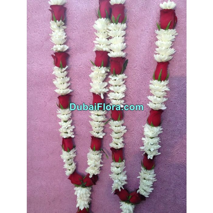 Pair of Red Roses and White Chrysanthemum Garland