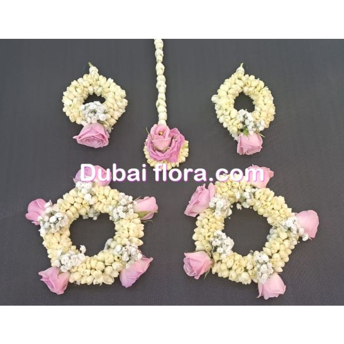 Bridal set with  Fresh flowers jasmin & Jipsophilia &  pink baby roses 