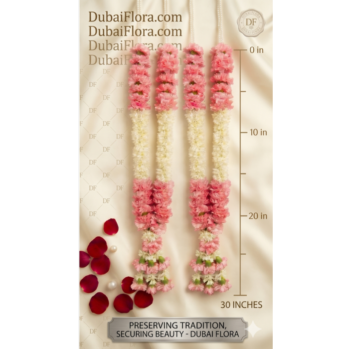 Pair of Fresh Pink Carnation & Tuberose Garlands 30 Inch – Varmala Set for Weddings Dubai