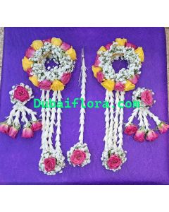 Bridal Jewelry Set with Pink, Yellow baby  Roses & Gypsophila