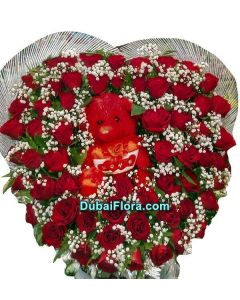 Red Roses Bouquet with Teddy