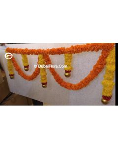 Natural Flower Toran Of Mariegold Baby Rose And Golden Colour