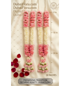 Pair of Fresh Pink Carnation & Tuberose Garlands 30 Inch – Varmala Set for Weddings Dubai