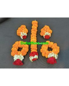 Fresh Flower Bridal Jewellery Set Marigold And Baby Roses With Gypsophilia