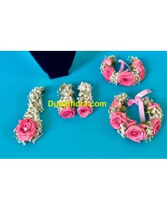 Bridal Jewelry Set with Pink baby roses and jipsofilia